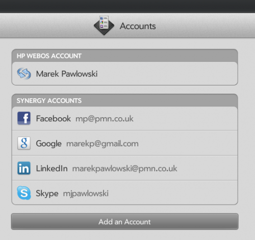 WebOS - centralised management of networking accounts