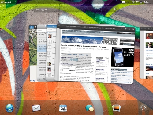 WebOS - a stack of multiple cards, allowing related activities to be grouped together