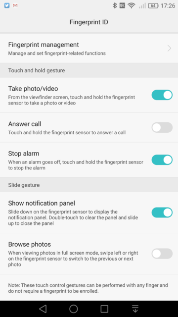 Huawei fingerprint swipe settings