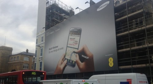 Do two things at once?  Samsung Galaxy Note II advertisement billboard outside Kings Cross Station, London