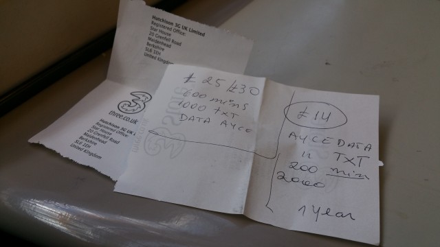 Network operator customer experience circa 2015: handwritten notes on an old receipt
